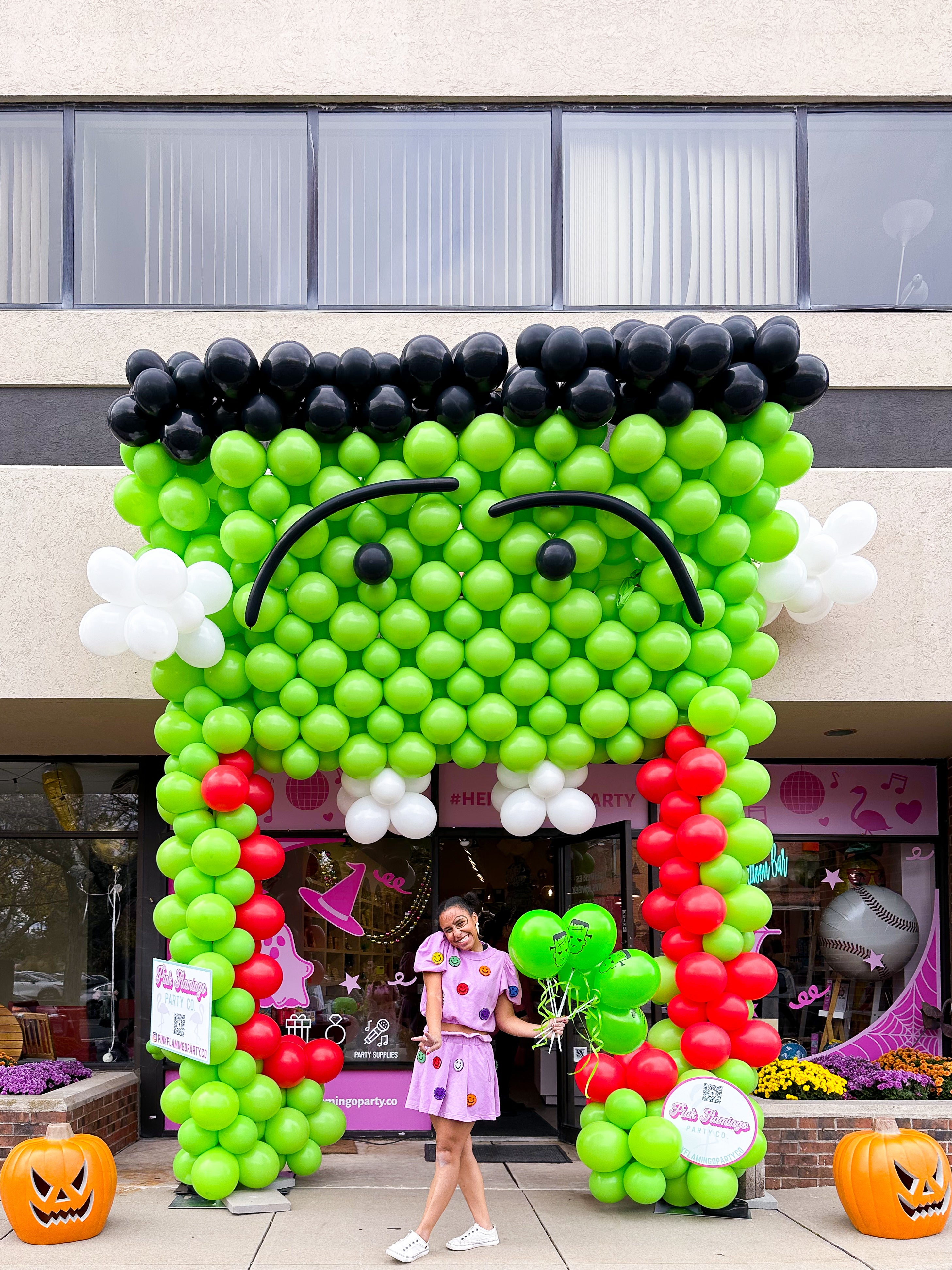 Frankenstein made out of balloon for halloween balloon display in ct