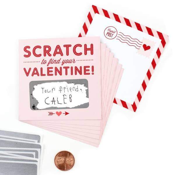 Valentines day cards with an area to write a special valentines day message that can be covered with a sticker that is able to be scratched off to reveal the message