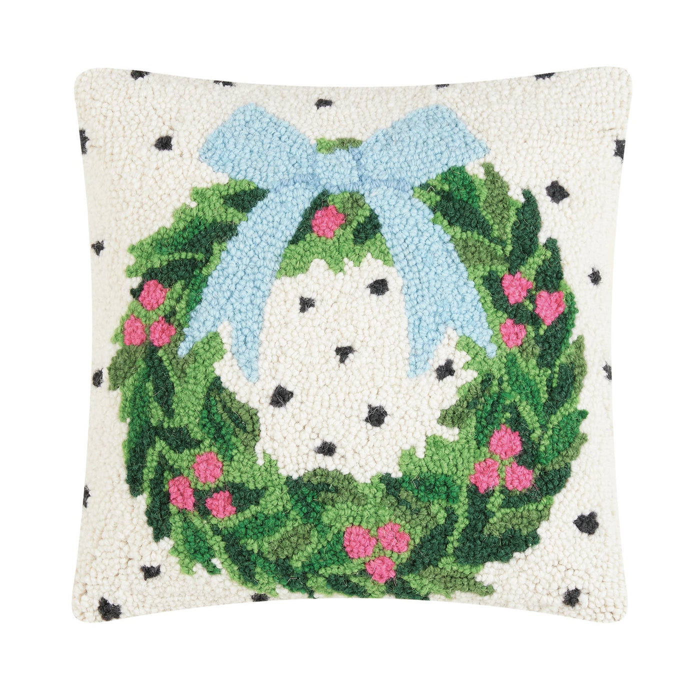 Spotted Holiday Wreath Hook Pillow