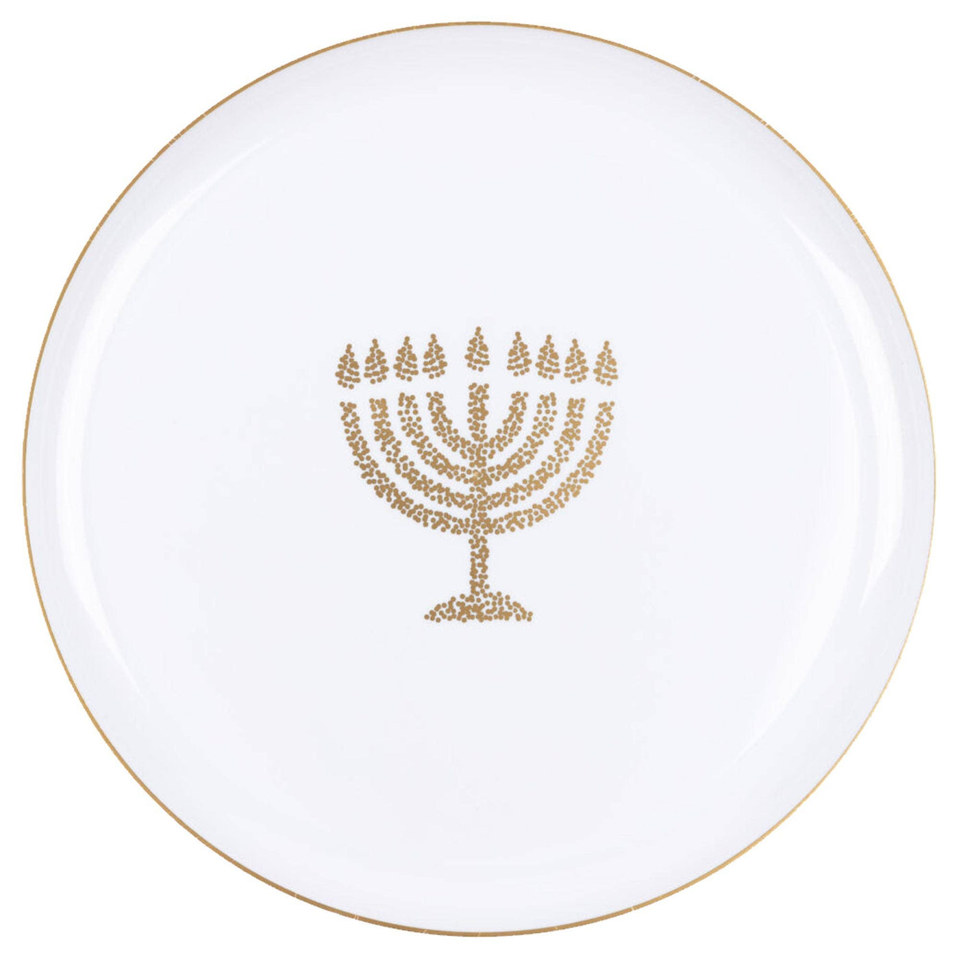 Fancy Hanukkah Disposable White and Gold Dinner Plates