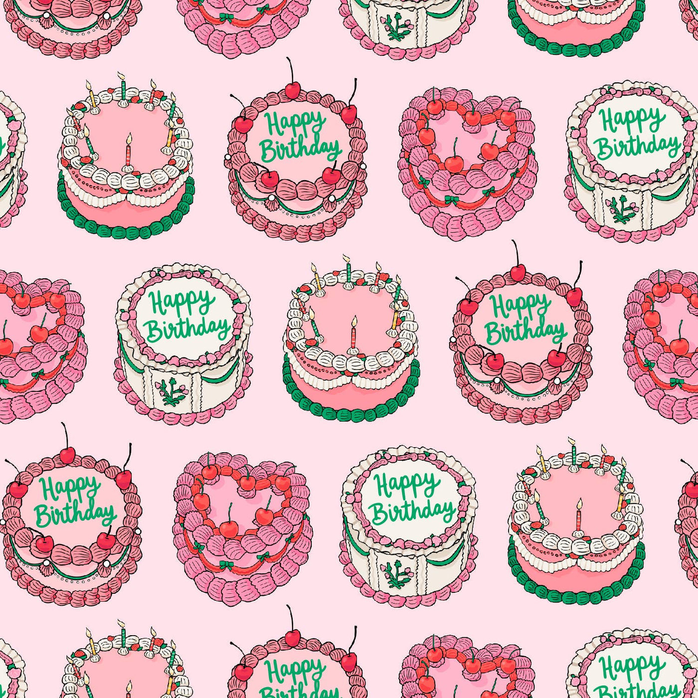 Vintage Birthday Cakes Wrapping Paper