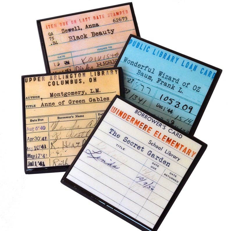 Vintage Library Card Coaster Set