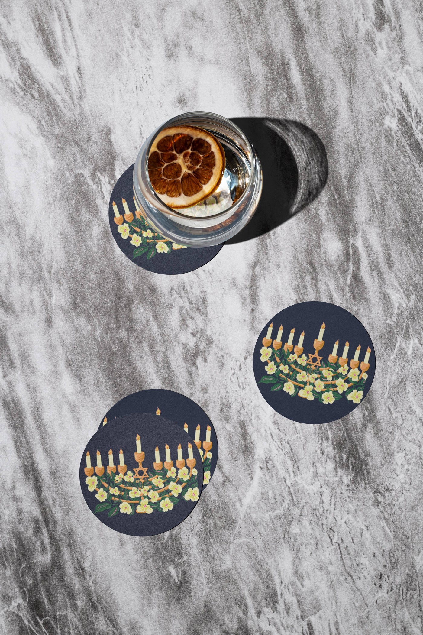 Hanukkah Floral Menorah Coasters