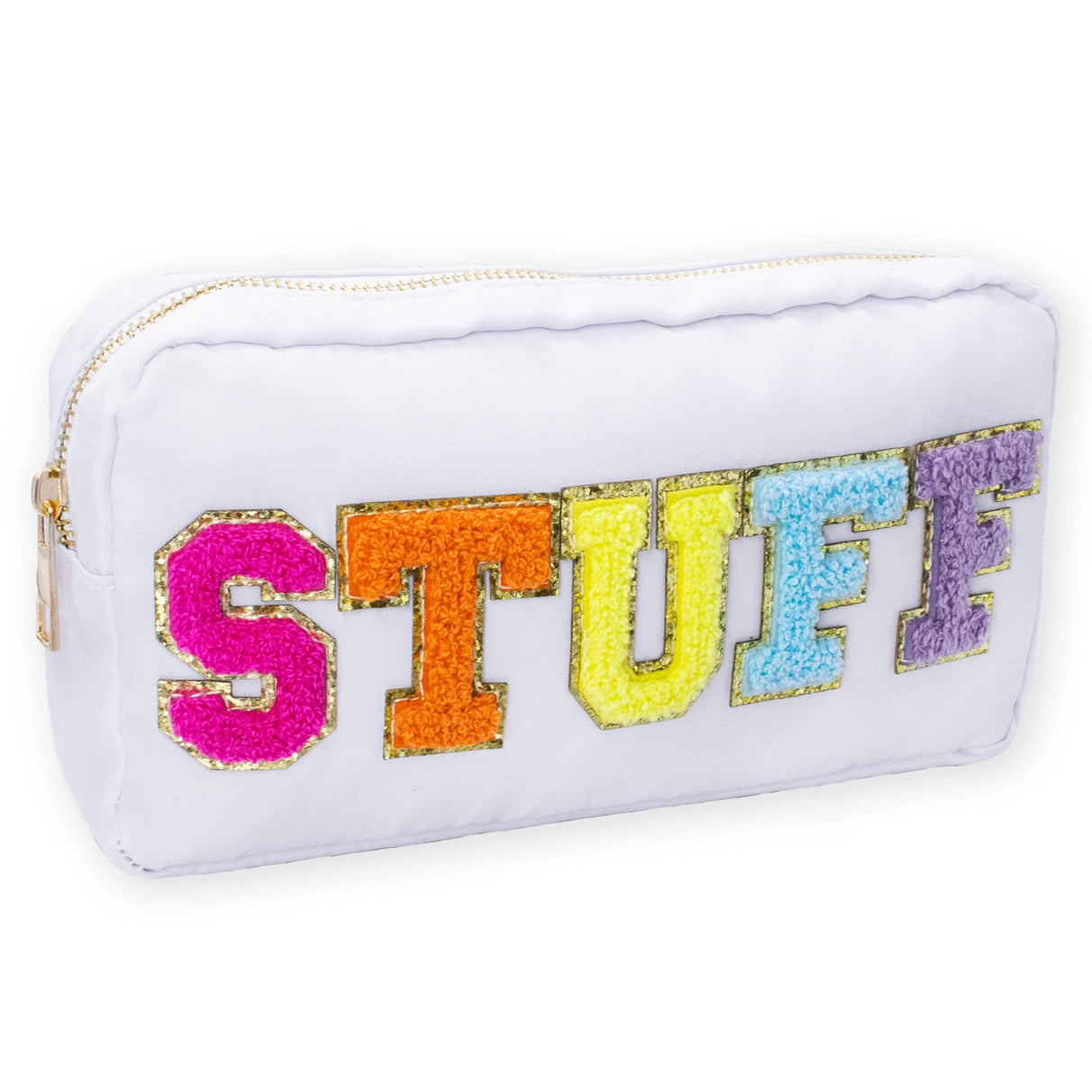 "STUFF" Preppy Chenille Letter Travel Makeup Pouch