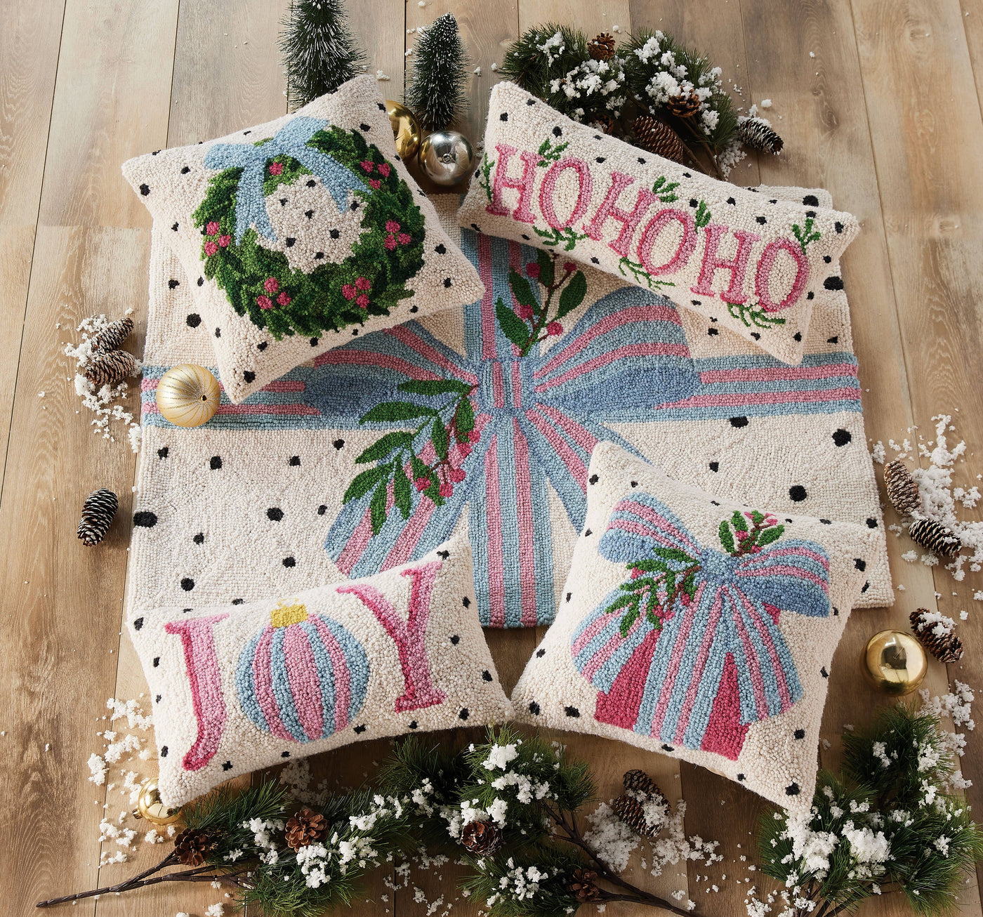 Spotted Holiday Wreath Hook Pillow