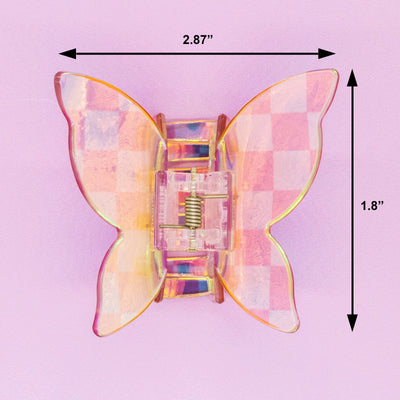 Medium Iridescent Checkered Butterfly Hair Claw Clip