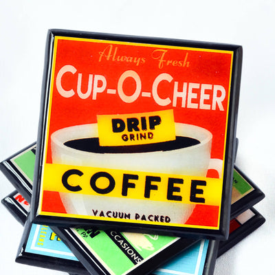 Not Without My Coffee!  Vintage Coffee Label Coaster Set