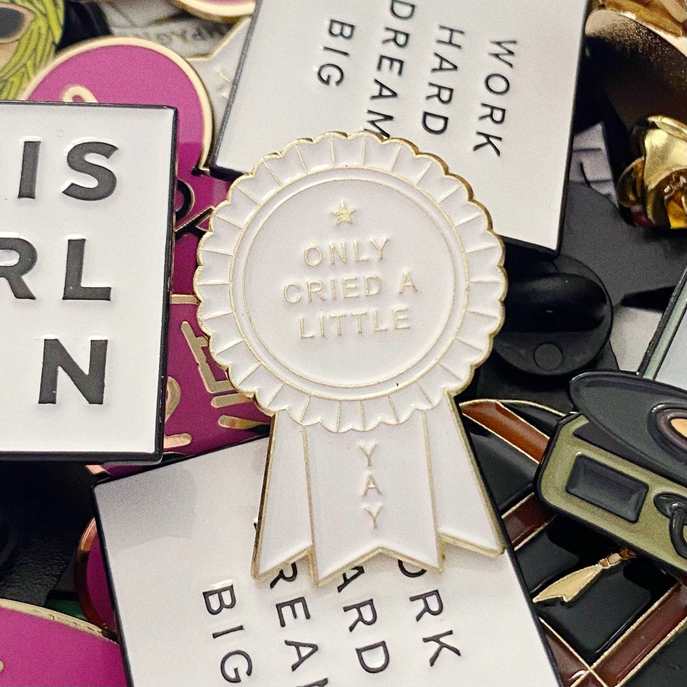 Only Cried a Little Award Ribbon Enamel Pin