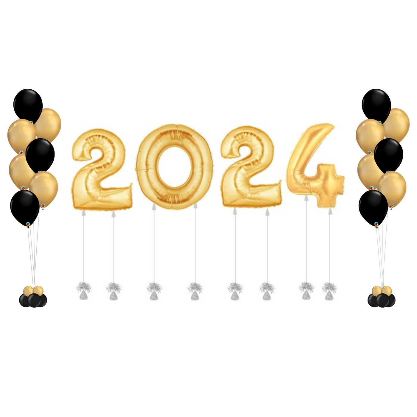 Gold "2024" Graduation Balloons With Bouquets