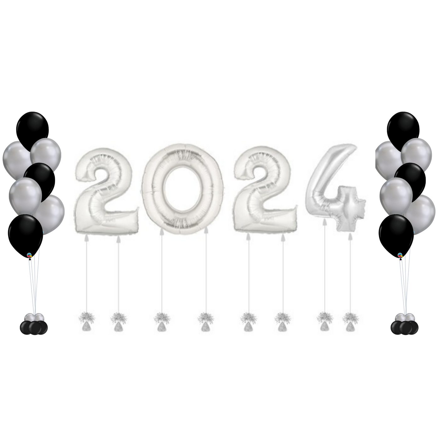 Silver "2024" New Year's Eve Balloons With Bouquets