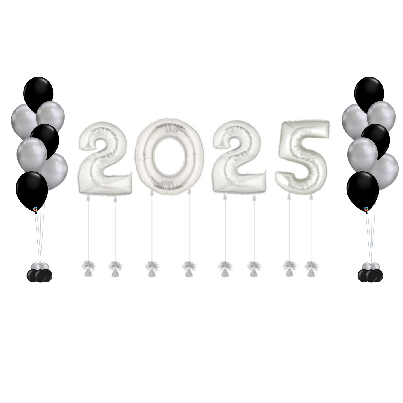 Silver "2025" New Year's Eve Balloons With Bouquets