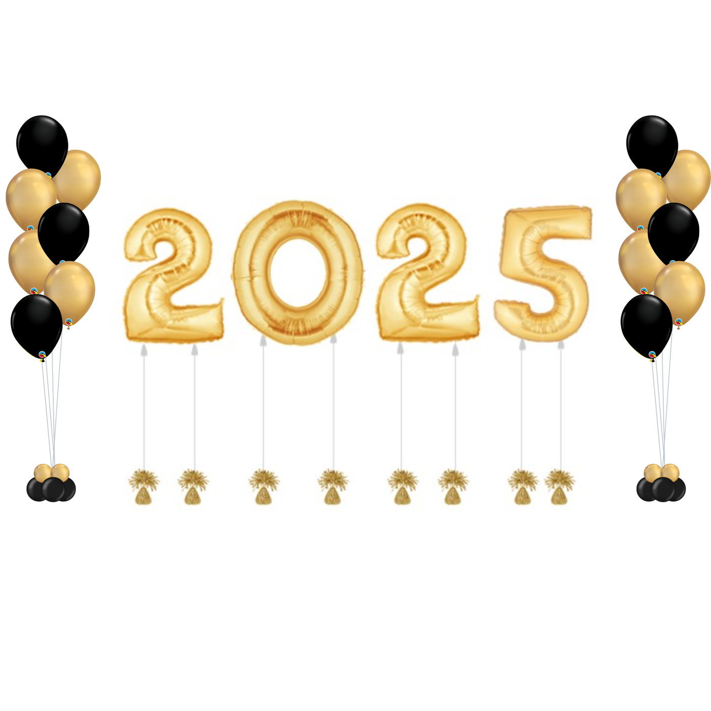 Gold "2025" New Year's Eve Balloons With Bouquets