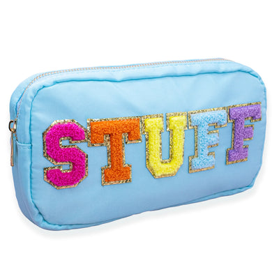 "STUFF" Preppy Chenille Letter Travel Makeup Pouch