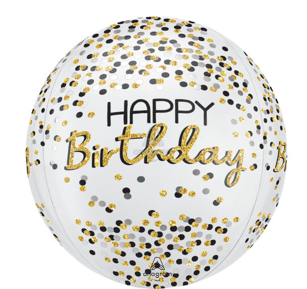 Black Silver & Gold Birthday Orbz Balloon