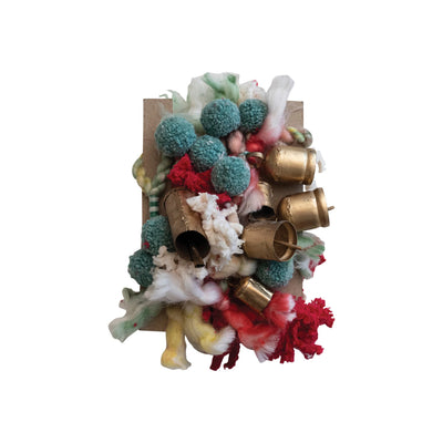 Handmade Wool & Cotton Blend Garland w/ Pom Poms & Metal Bells