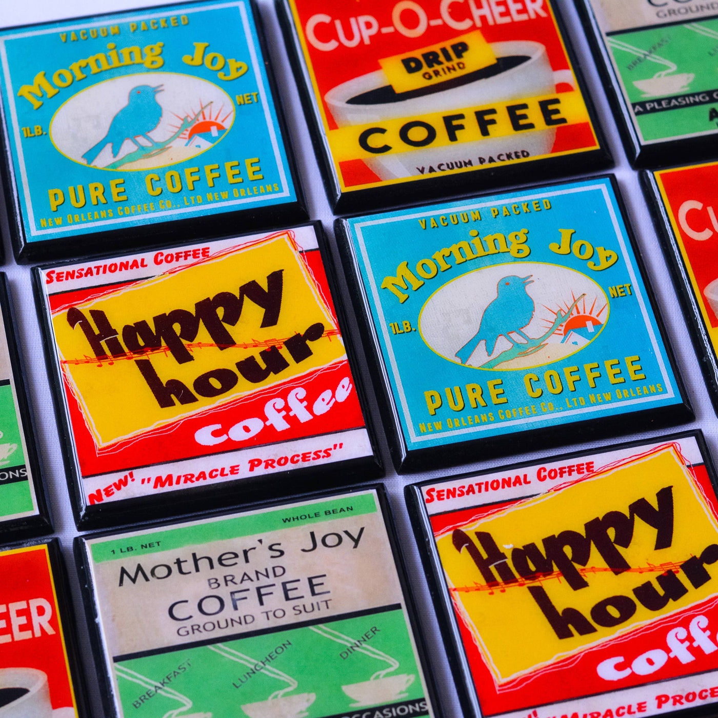 Not Without My Coffee!  Vintage Coffee Label Coaster Set