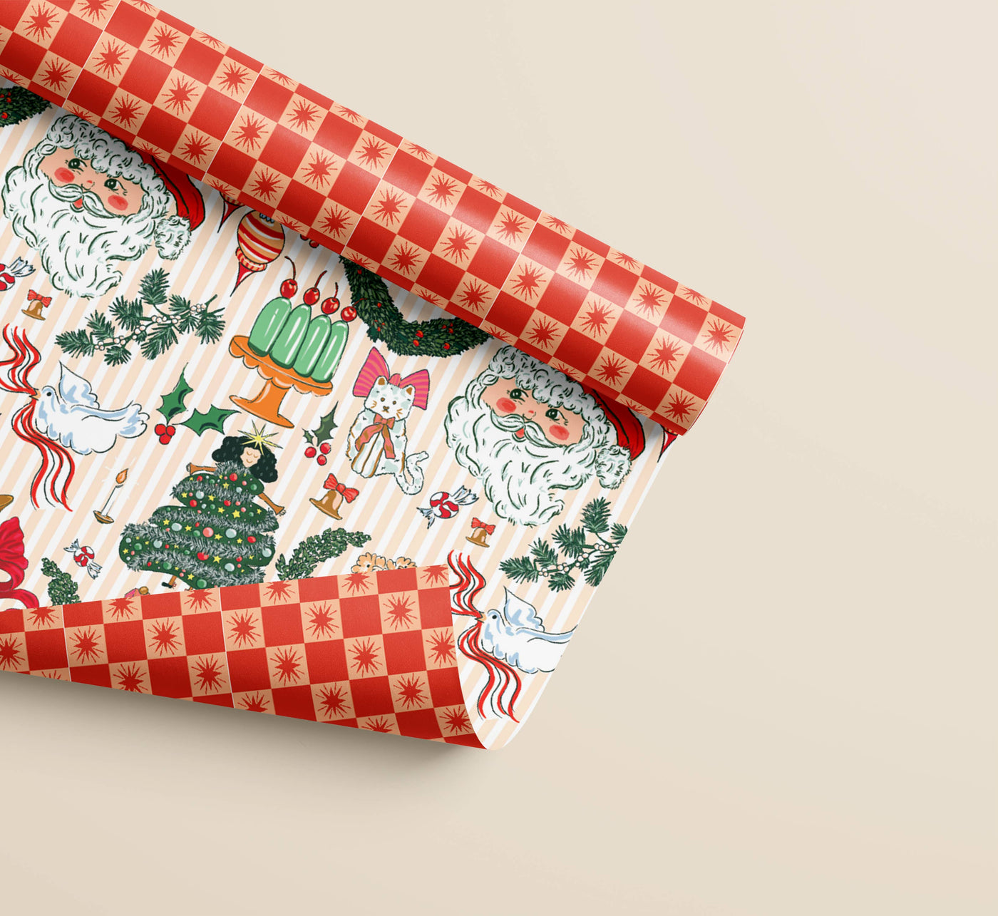 Nostalgic Christmas Star Checked Gift Wrap