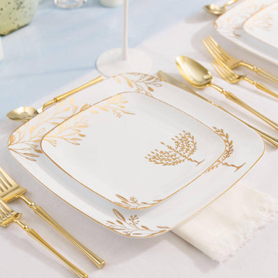 Small Set of Disposable Dinner and Salad Hanukkah Plate Set in White & Gold