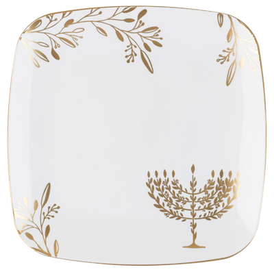 Disposable Dinner Hanukkah Plates in White & Gold