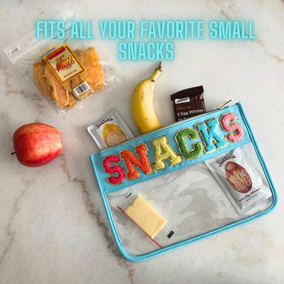"SNACKS" Large Clear Chenille Letter Patch Pouch