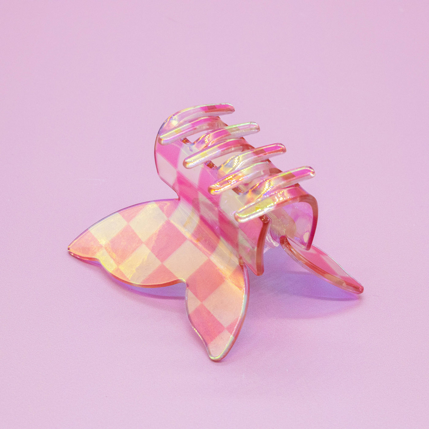 Medium Iridescent Checkered Butterfly Hair Claw Clip