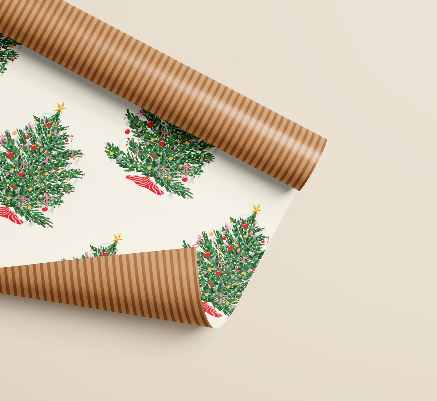 Christmas Tree Toffee Stripe Double Sided Wrap | Flat Sheet