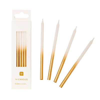 White & Gold Birthday Candles - 16 Pack