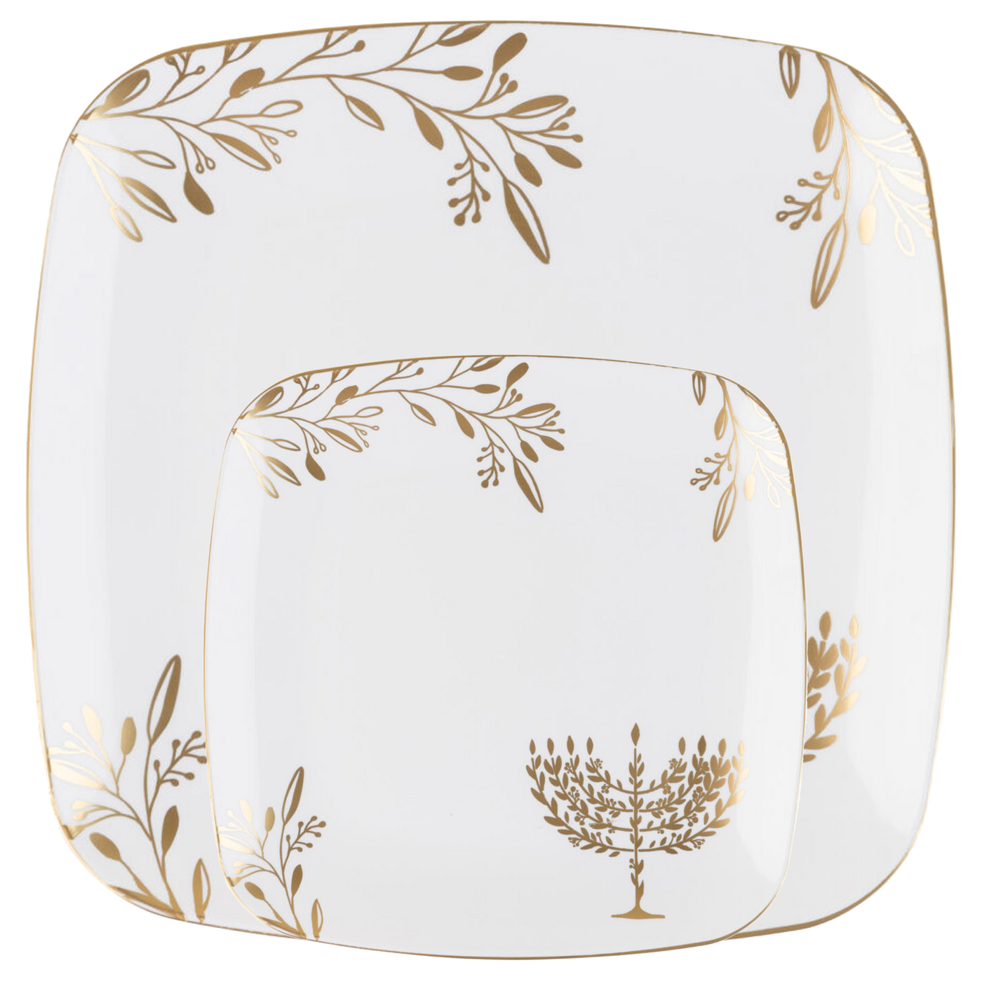 Small Set of Disposable Dinner and Salad Hanukkah Plate Set in White & Gold