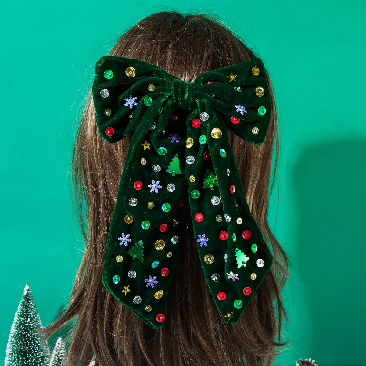 Sequined Velvet Long Christmas Hair Bows