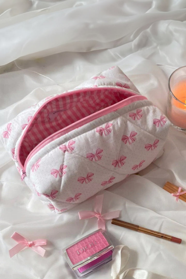 Quilted Bow Makeup Bag – Pink Flamingo Party