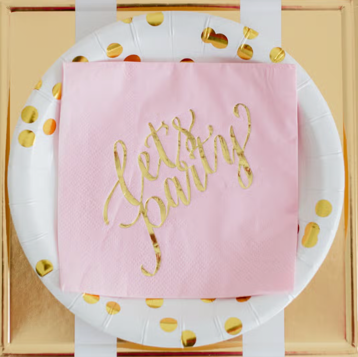 Let's Party Pink and Gold Cocktail Napkins