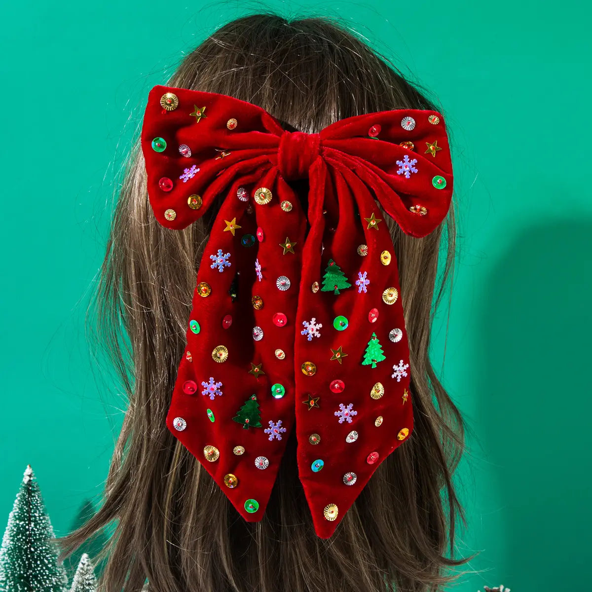 Sequined Velvet Long Christmas Hair Bows