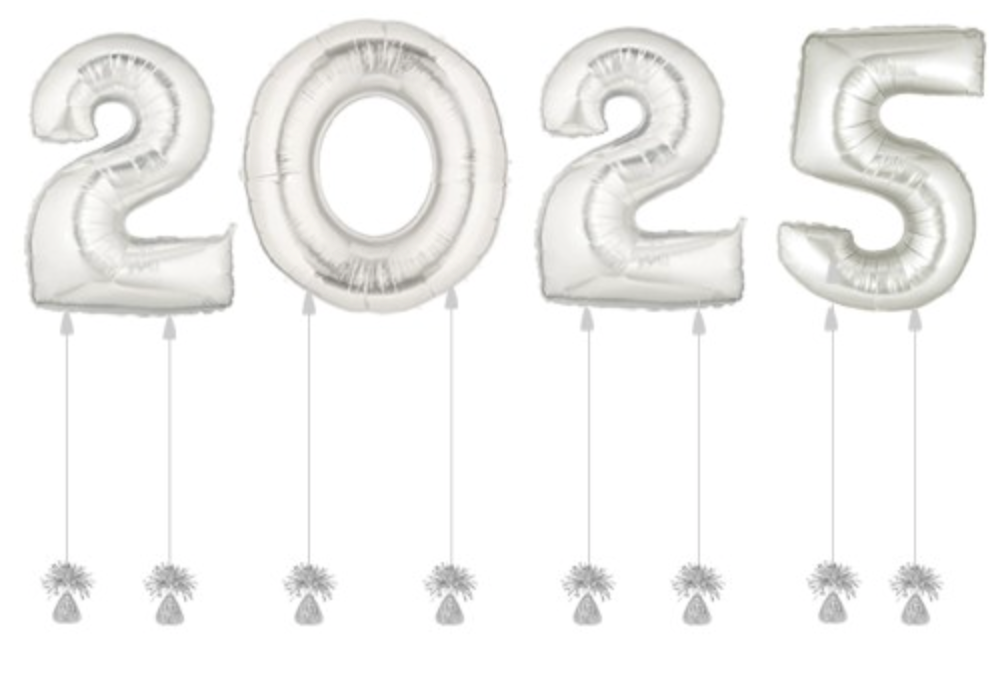 New Years Eve Jumbo Silver 2025 Balloons