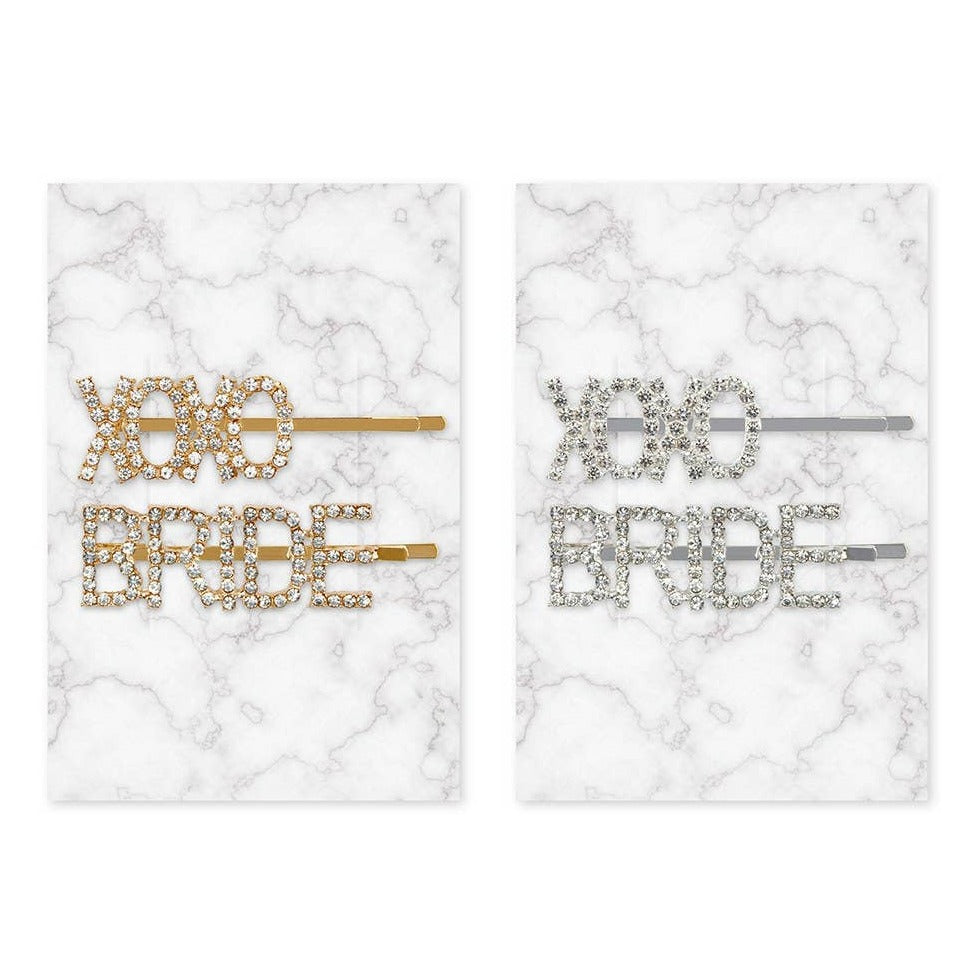 Rhinestone Bridal Party Word Hair Clips - XOXO Bride