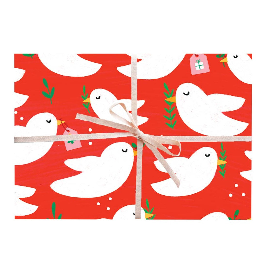 Red Doves Holiday Gift Wrap Sheet