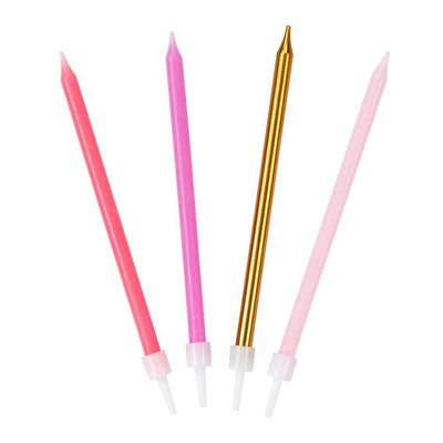 Rose Pink & Gold Birthday Candles - 16 pack
