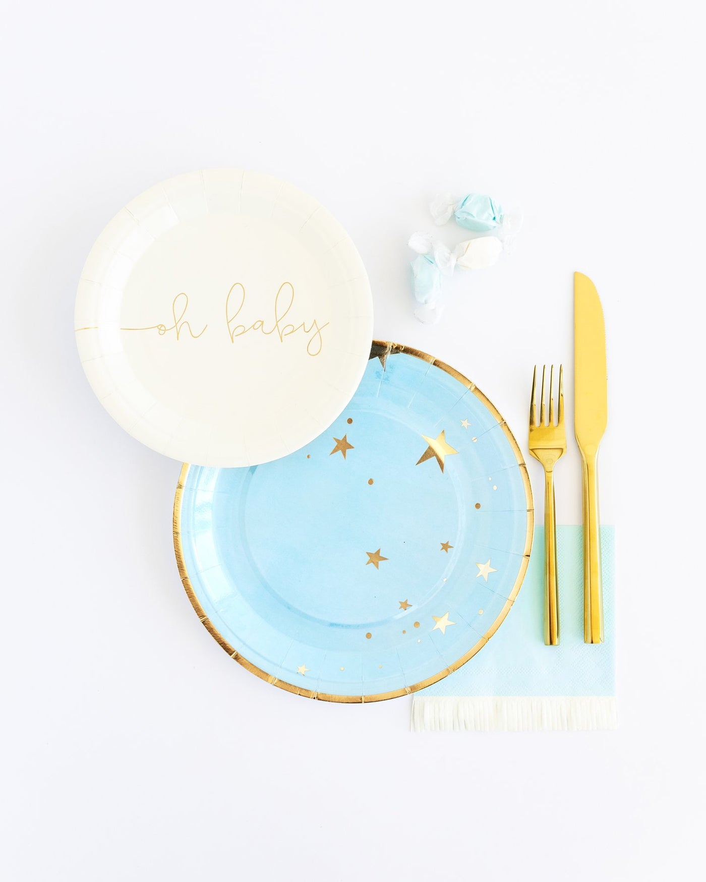 Baby Blue Gold Star Plates