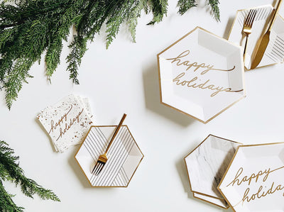 White and Gold Happy Holidays Cocktail Paper Napkin