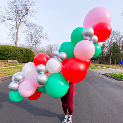 DIY Balloon Garland Kit in Pink Christmas colors of red, white, green, pink and silver