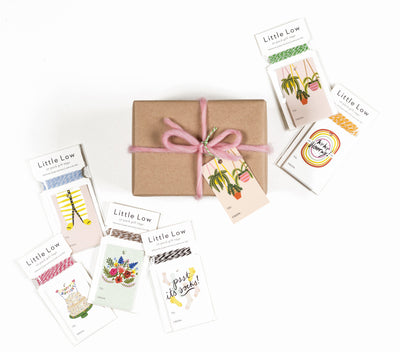 an image showing packaged funfetti cake gift cards amongst other gift tag offerings