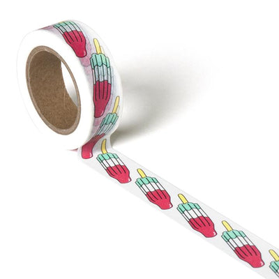 Firecracker popsicle themed washi tape - a roll of washi tape printed on premium acid free paper with the red white and blue rocket ship popsicles you used to eat as a kid.