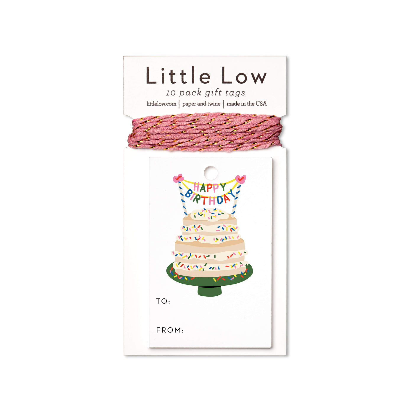 Funfetti Cake Gift Tags featuring a gift tag with a funfetti cake and twine in coordinating colors