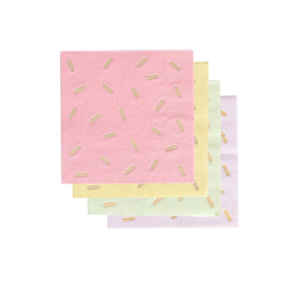 fun gelato sprinkle cocktail napkins in light shades of pink, yellow, mint green, and purple with gold foil spinkles