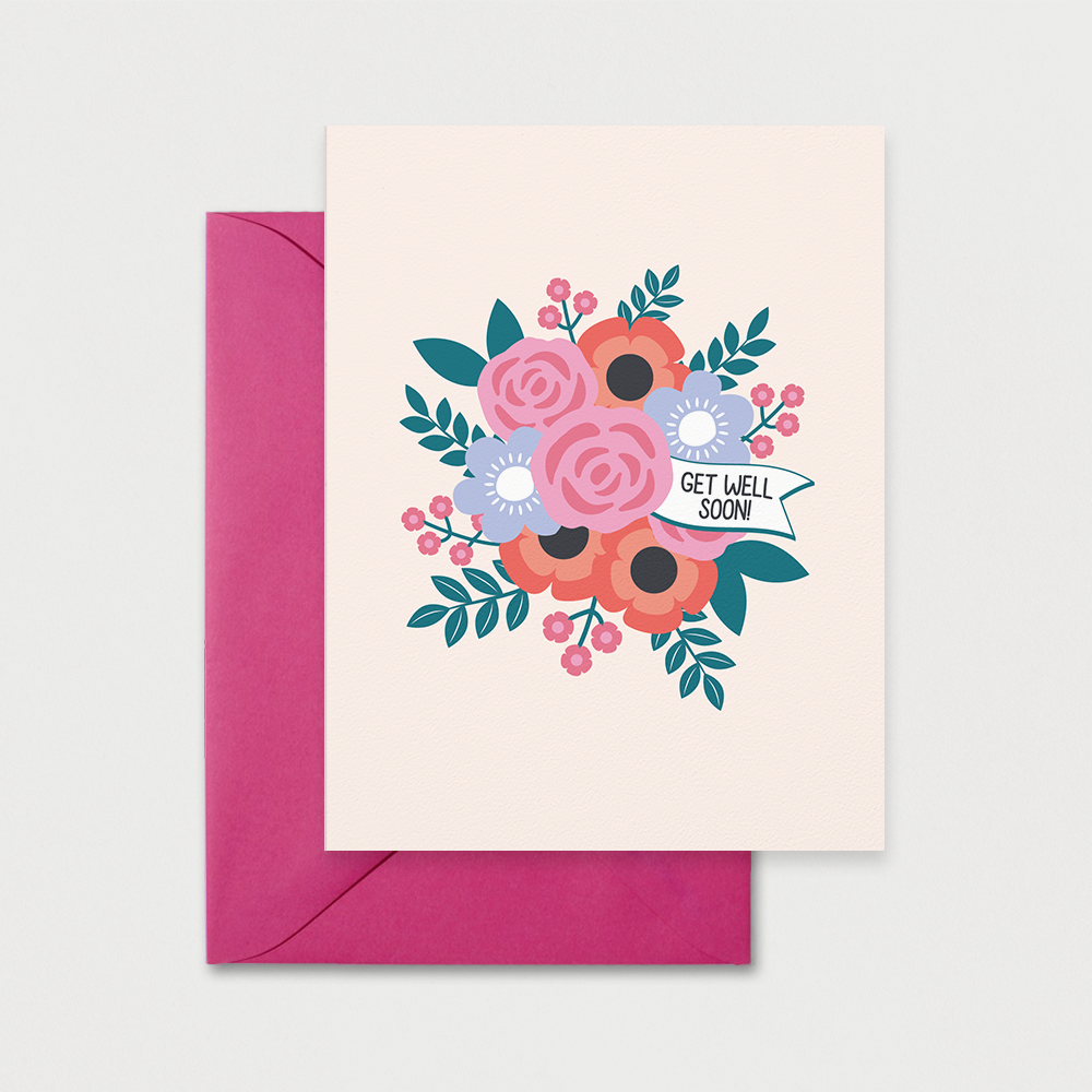 Get Well Soon Floral Bouquet Greeting Card