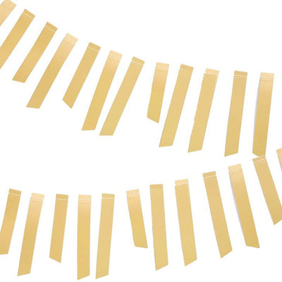 Gold foil stripe garland with gold foil strips cut at random lengths and strung on a 5' string
