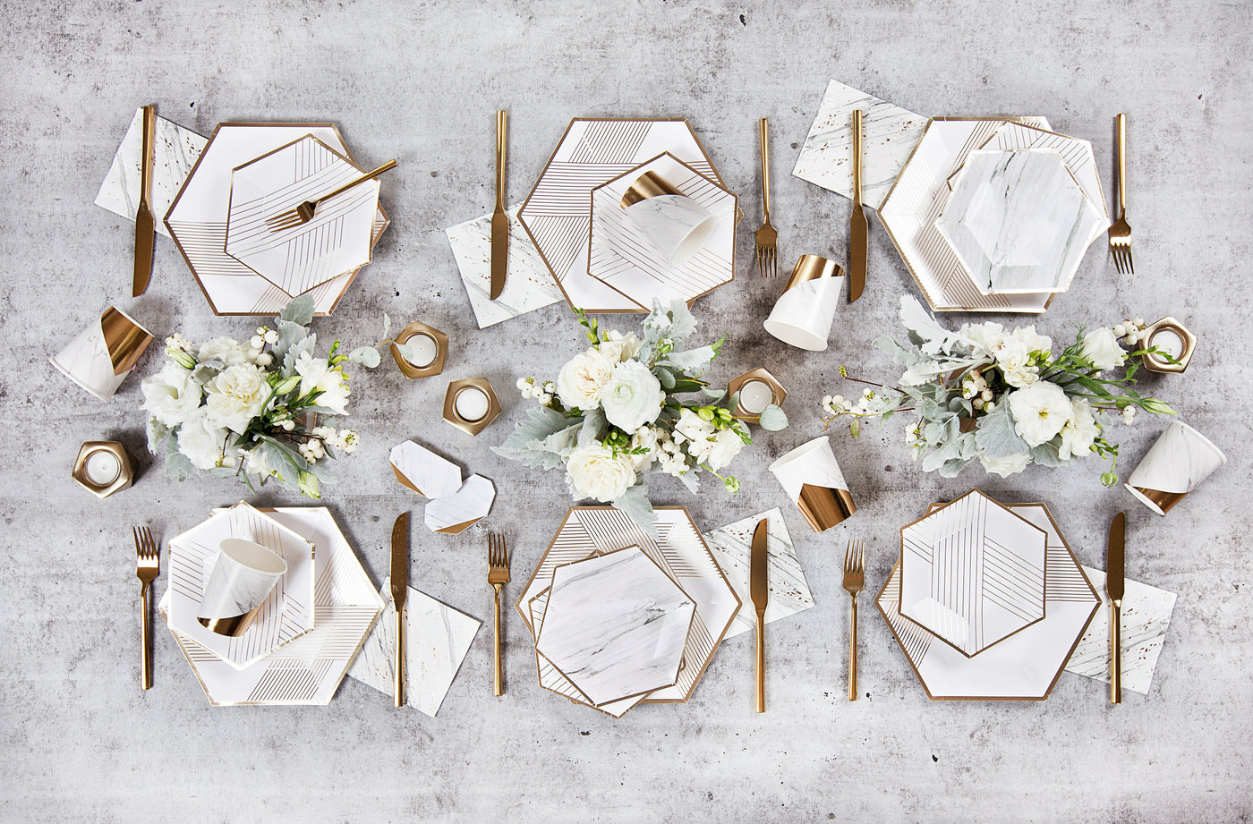 White Marble Paper Napkins with Gold Foil Detail
