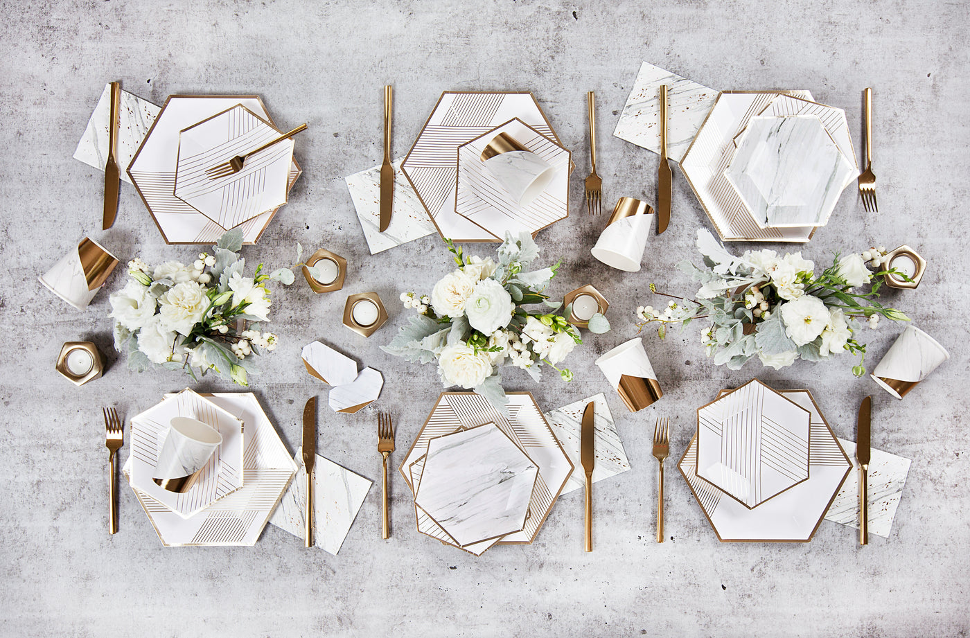 White Marble Colorblock Gold Foil Cups