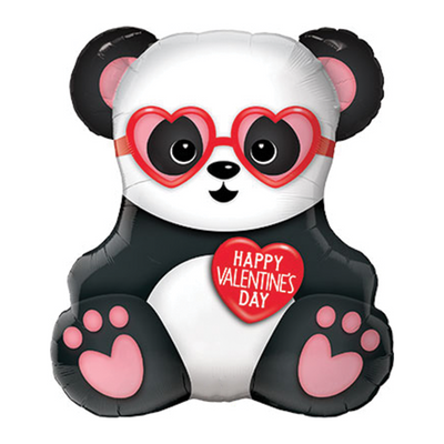 A large Mylar Valentines Day Panda balloon.