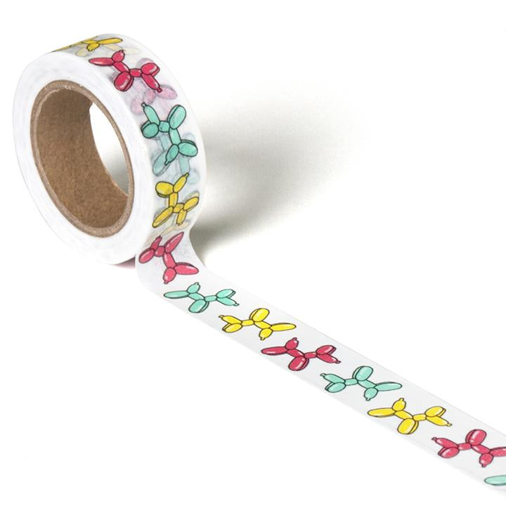 A roll of multicolored balloon dog washi tape