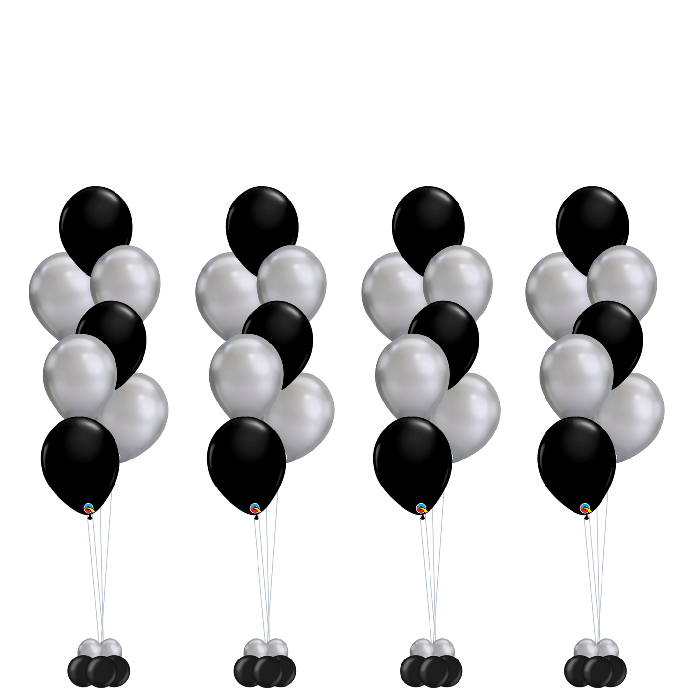 Pack of 4 - Black & Silver New Year's Eve Balloon Bouquets